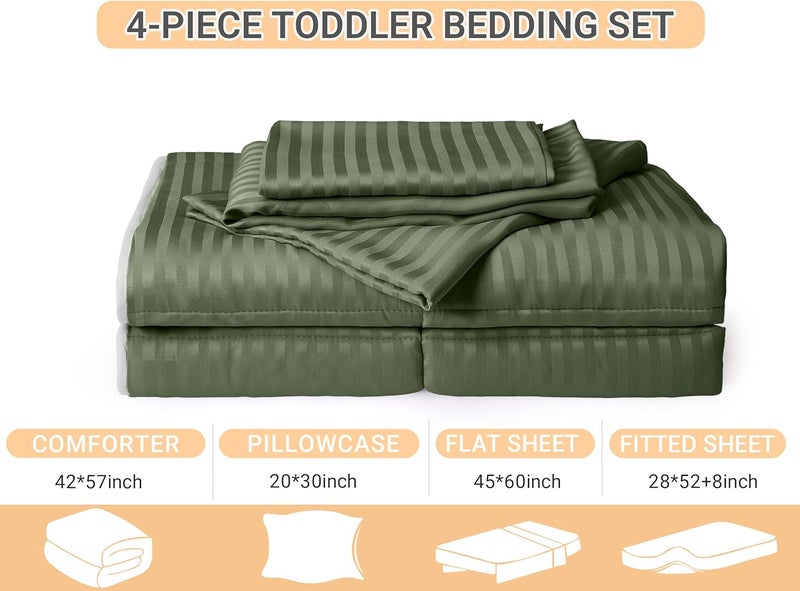 ZPECC Toddler Bedding Set - 4 Piece Hypoallergenic Baby Crib Bedding Set for Boys and Girls, Includes Toddler Comforter, Flat Sheet, Fitted Sheet and Pillowcase, Olive Green - Image 2
